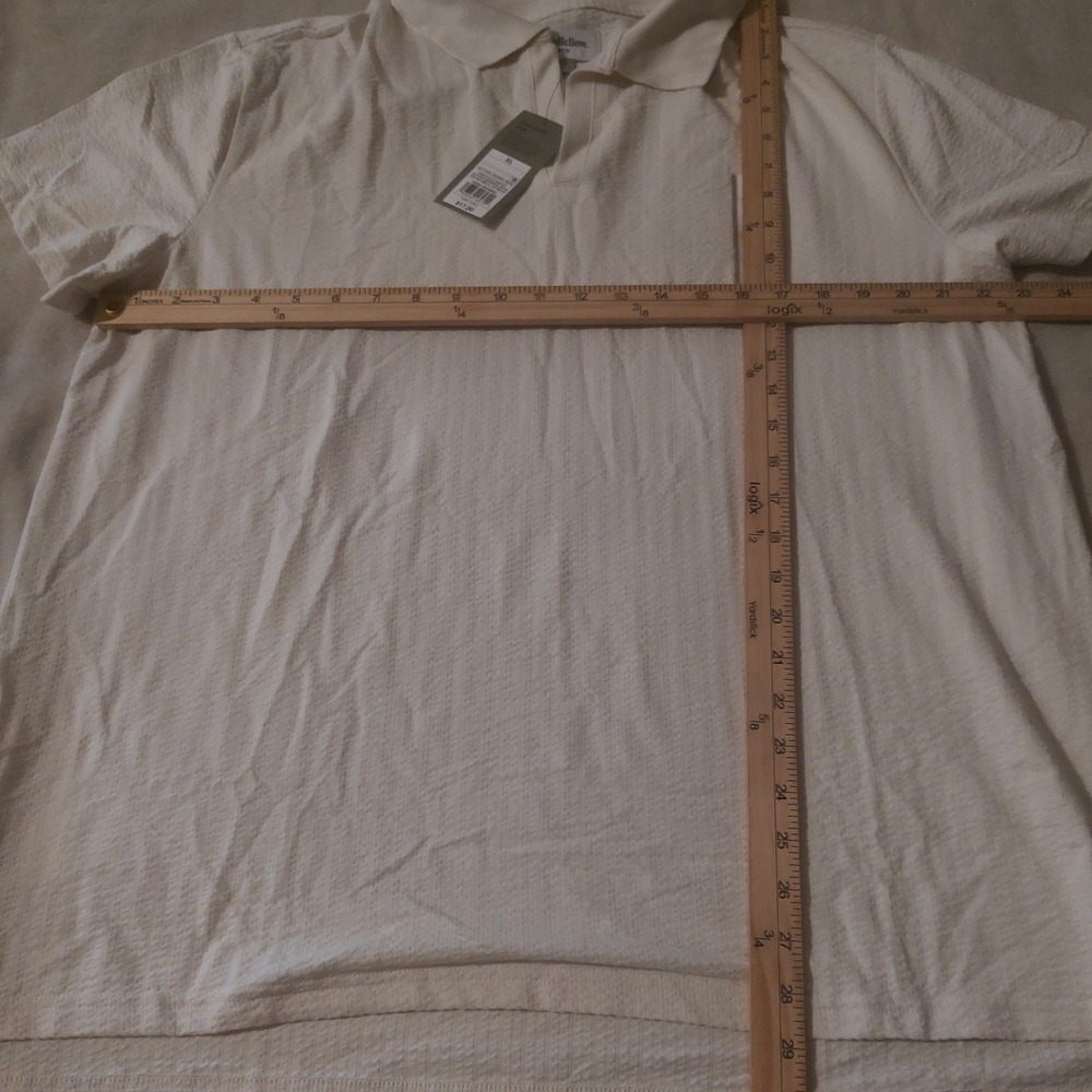 Goodfellow & Co Mens XL Cream White Textured Seersucker Short Sleeve‎ Polo Shirt